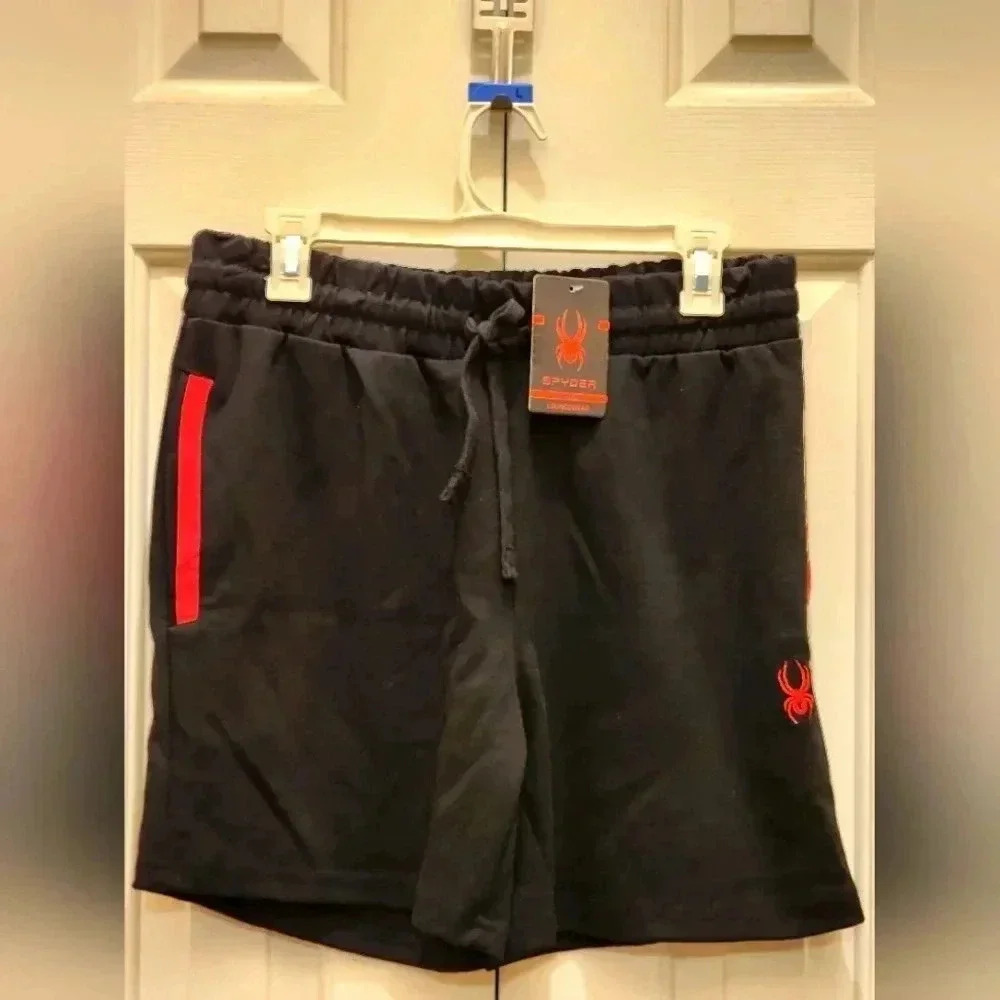 Spyder Active ProWeb Black Pattern Stretch Athletic Shorts Men's-size-Med🖤🕷❤️